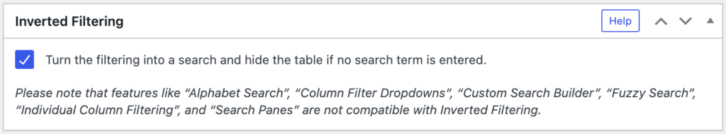 Inverted Filtering · TablePress