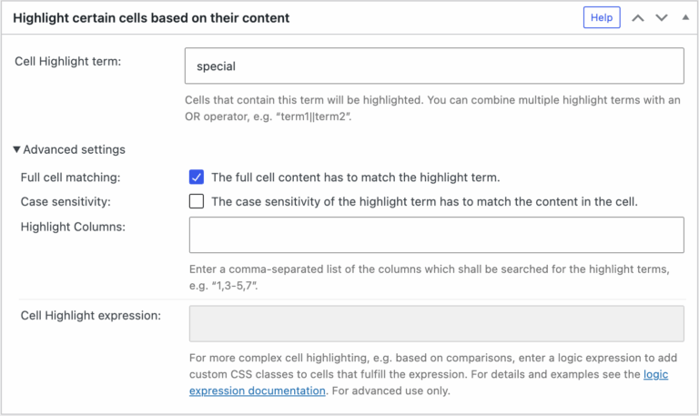 Cell Highlighting · TablePress