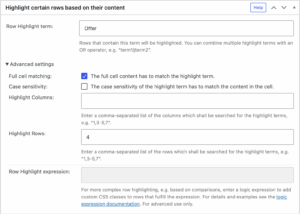 Row Highlighting · TablePress