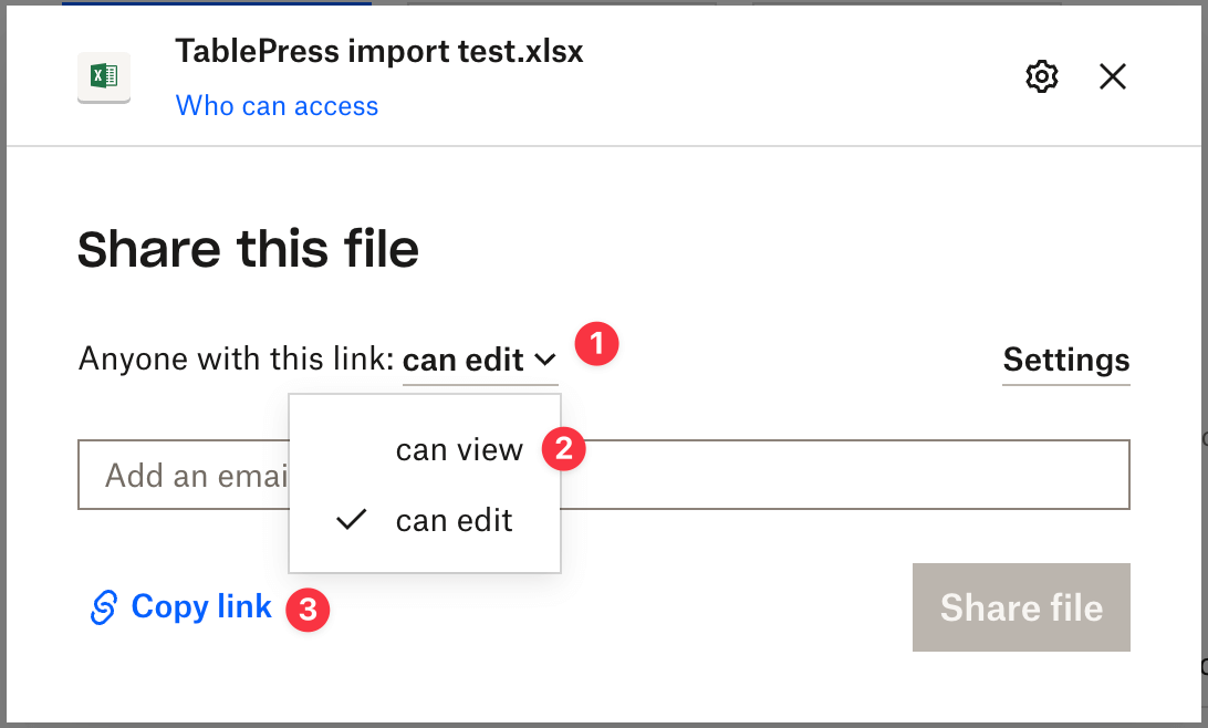 Sharing a file in Dropbox, so that "Anyone with this link can view".