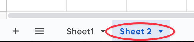 Selecting a different worksheet from a Google Sheet workbook with multiple sheets.