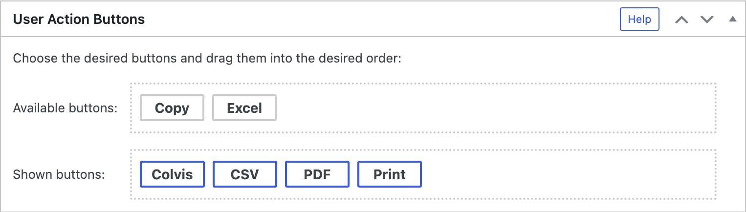 Screenshot of the "User Action Buttons" configuration section in the TablePress Premium versions.