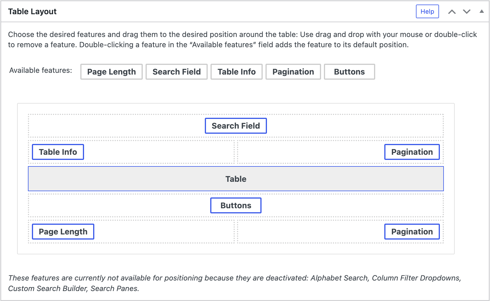 Screenshot of the "Table Layout" configuration section in the TablePress Premium versions.